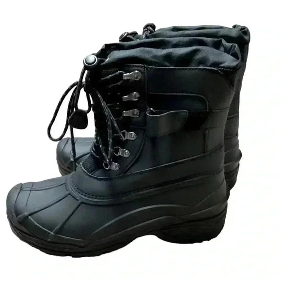 Khombu Men 9 Waterproof Insulated Lace Up Drawstring Snow Boots Black Vegan NEW - Picture 6 of 7